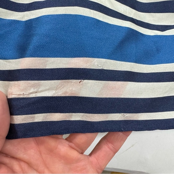 Theia Jacquard Nautical Stripe Midi Dress Blue Cap Sleeve V Back - Picture 11 of 12